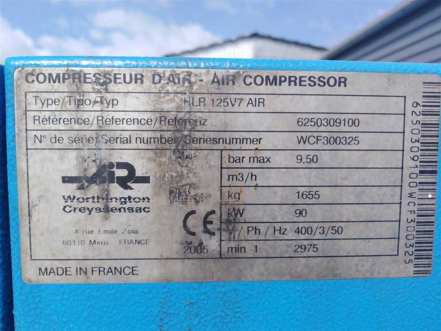 SPRAWNA!!! Sprężarka WORTHINGTON RLR125 V7AIR 90kW 15.06m³/min S010565