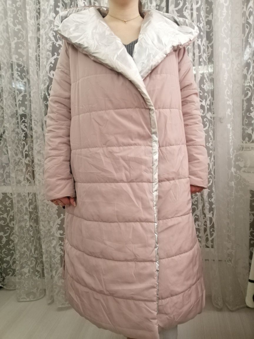 Куртка пальто жіноче пудрове сріблр одеяло
