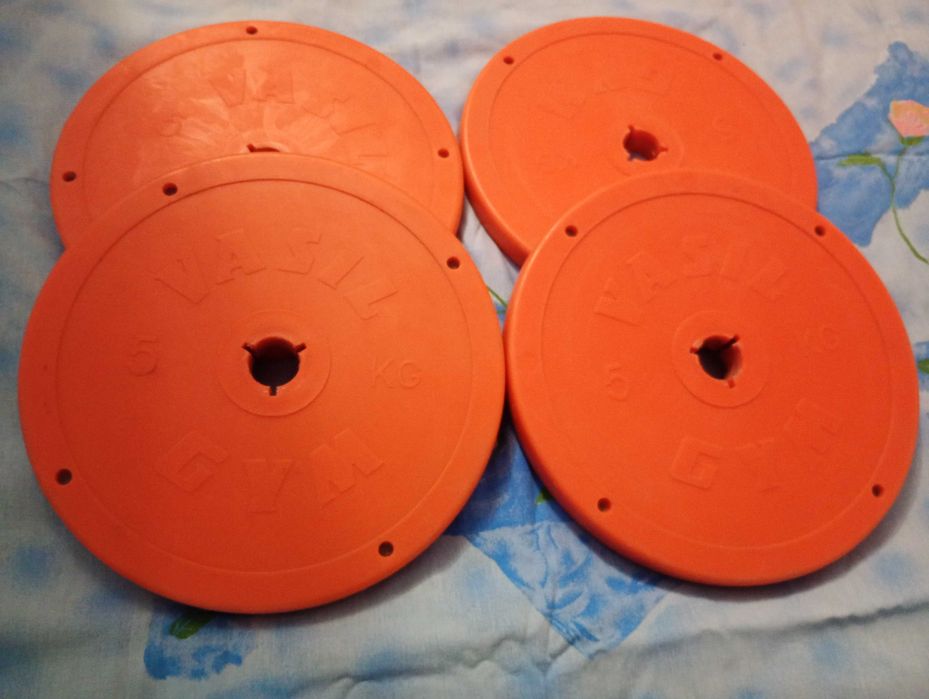 Блины 5 кг Vasil, метал в пластике, гантели, штанга, тренажёр