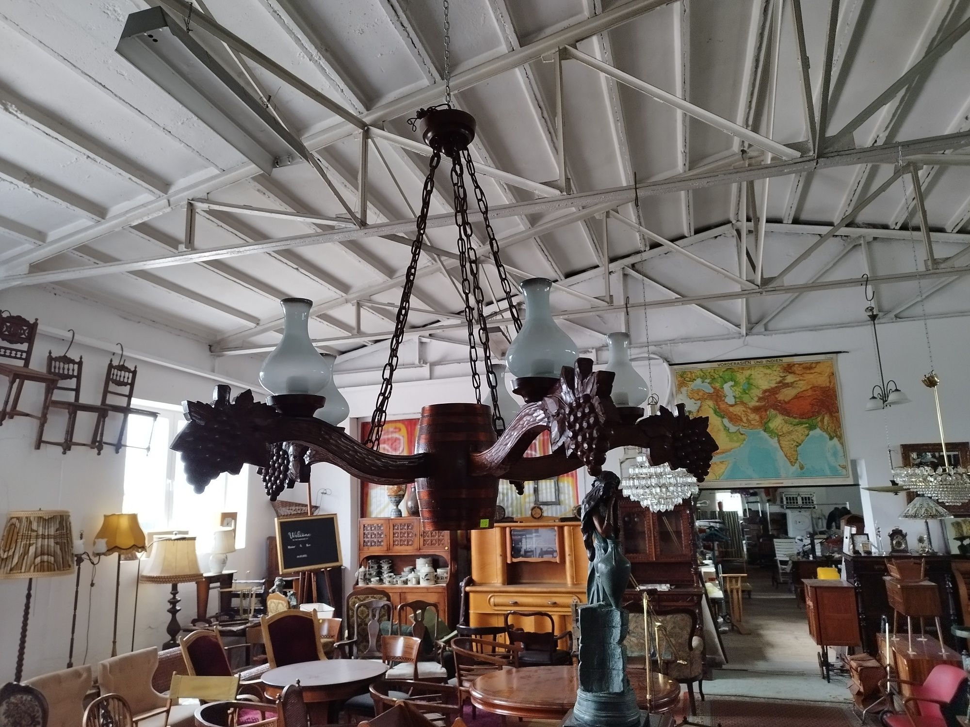 lampa wisząca żyrandol drewniany do rzeżbiony Vintage