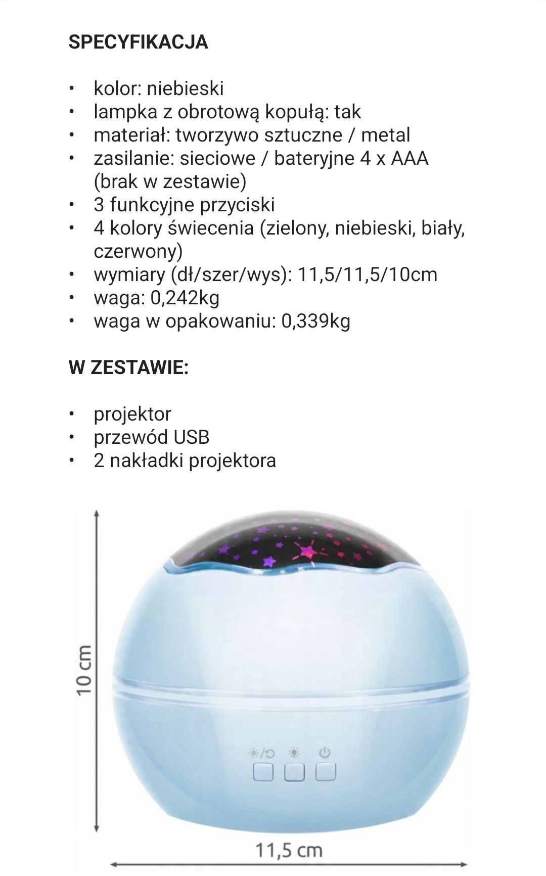Lampka nocna Projektor Gwiazd Obrotowa 2 w 1