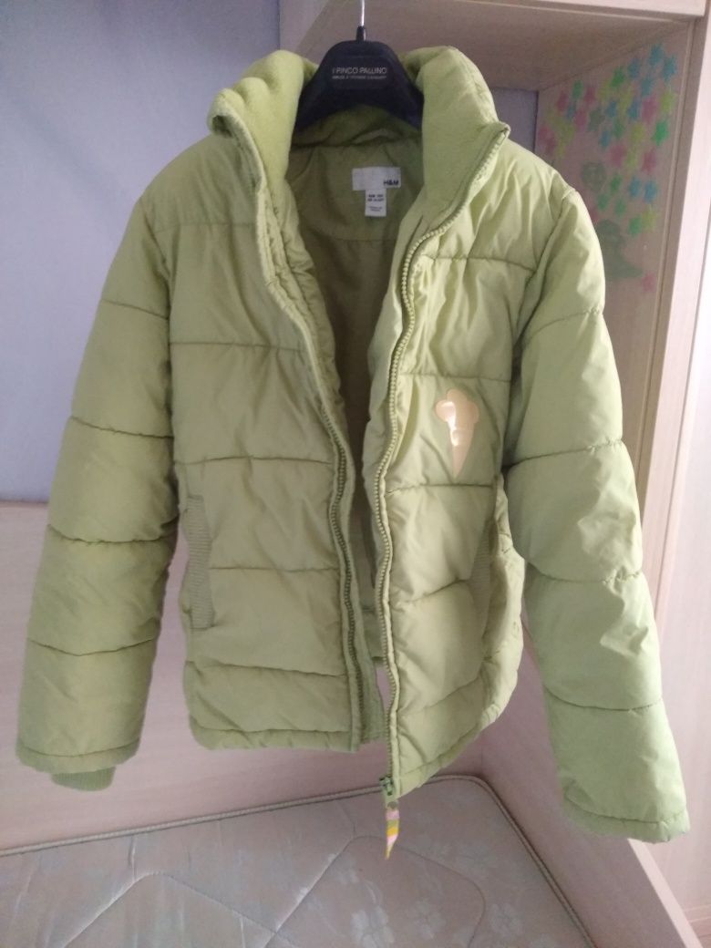Куртка H&M стьобана з коміром, зелена, курточка на зиму, куртка зара,