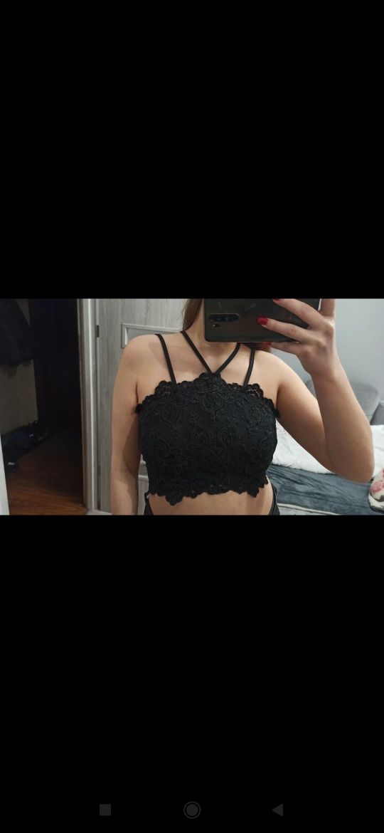 Top crop top koronkowy na zamek