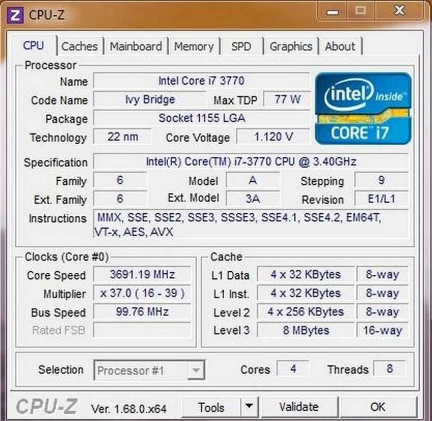 Процесор Intel Core i7 3770 (4×3.40GHz/8Mb/s1155)