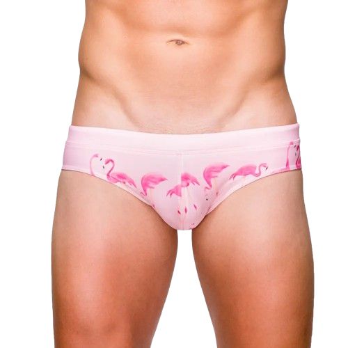 Sexowne Męskie Kąpielówki Flamingi Slipy z Wkładką Push Up - XXL