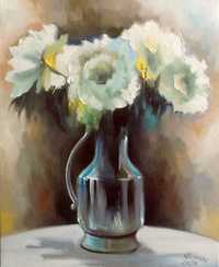 Obraz olejny "Kwiaty na okrągłym stole I"