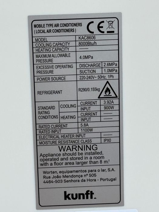 Ar Condicionado Portátil Kunft 8000 BTU - Estado Impecável - 16m²