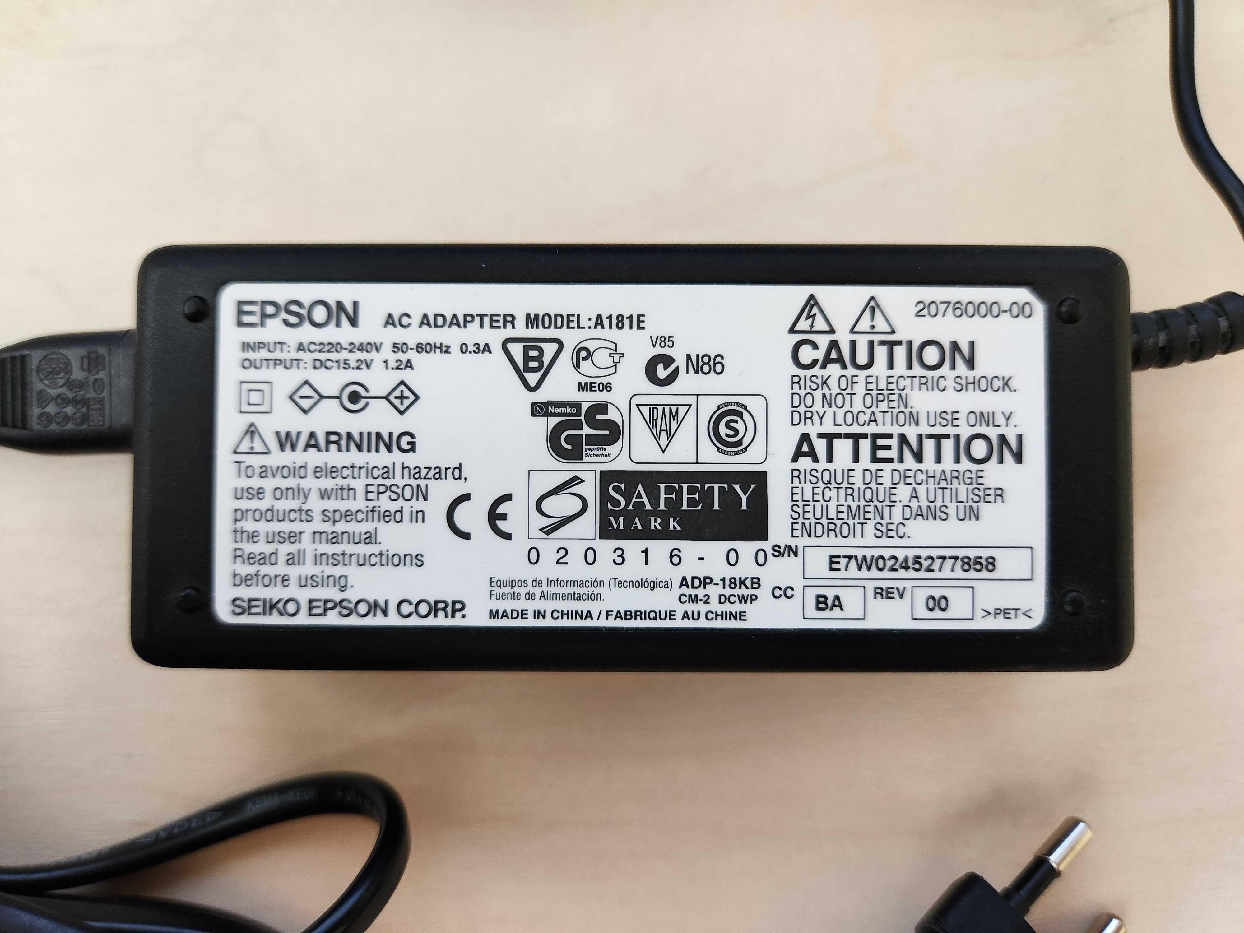 Блок питания EPSON A181E 15.2V 1.2A штекер 6мм на 4мм