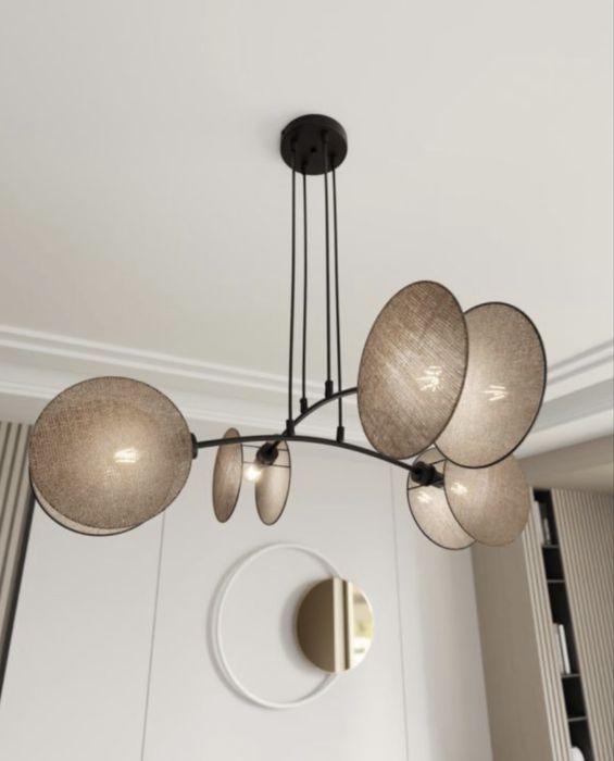 Beżowa lampa wisząca Marigold 4 na czarnym stelażu