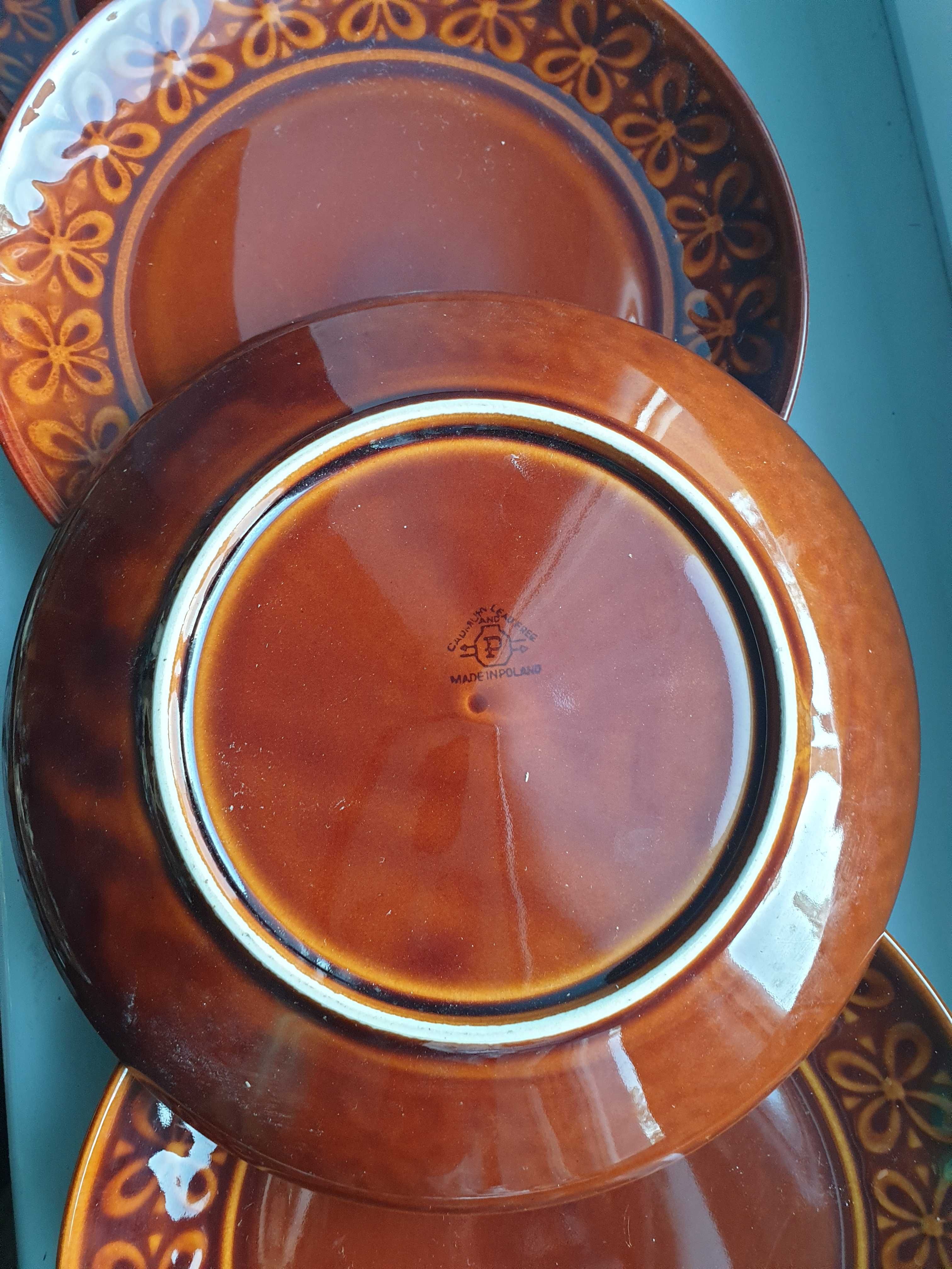 talerze obiadowe 19,5 cm ceramiczne Kokardki Pruszków 6 sztuk lata 70.