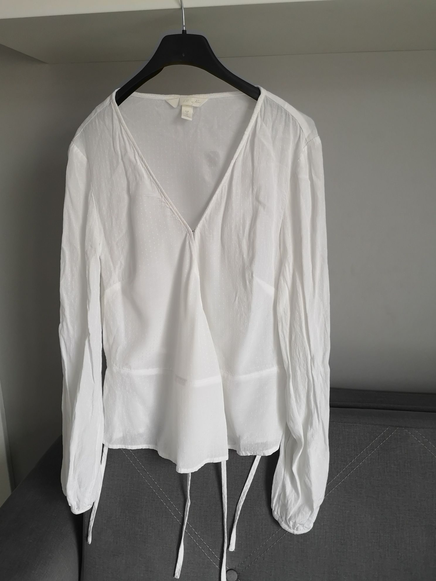 H&M biała eleganka koszula na zakładkę 100% wizkoza L