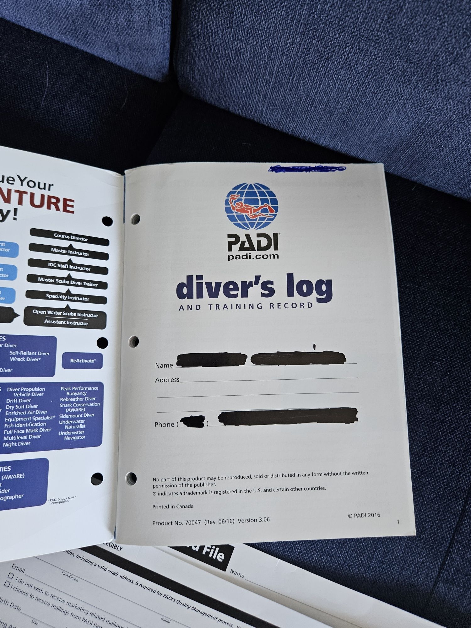 PADI Open Water Diver OWD zestaw manual