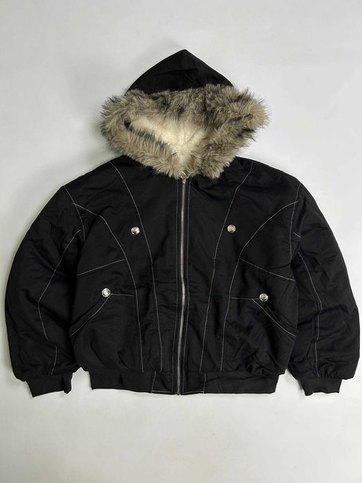Бомбер Аляска куртка с мехом курточка черная на капишоне мех хутро S M