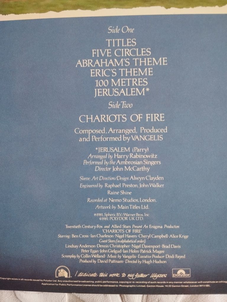 Kultowa płyta winyl. Vangelis z filmu Rydwany Ognia/Chariots od Fire