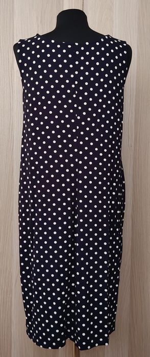 H&M Mama granatowa sukienka damska midi kremowe groszki wiskoza L