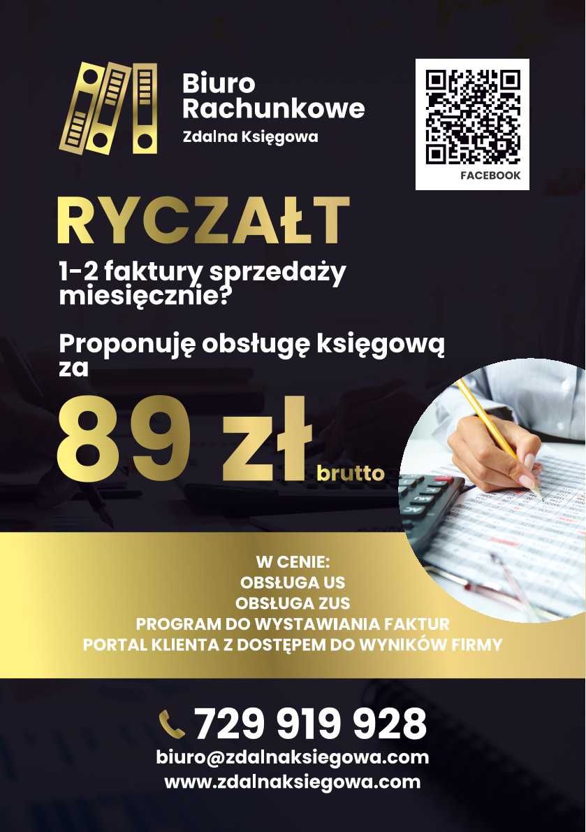 Księgowa Biuro Rachunkowe Ryczałt 89 zł ; KPiR 150 zł USŁUGI KSIĘGOWE