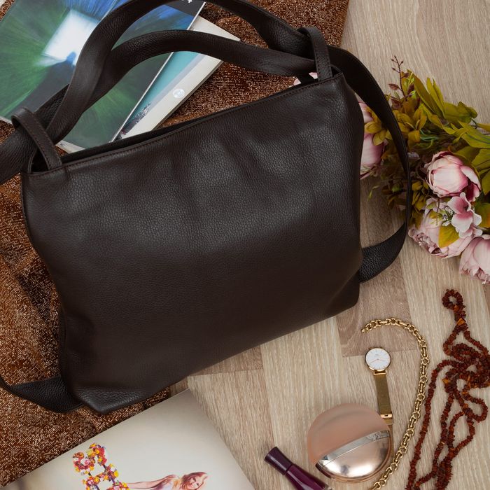 VERA PELLE torebka damska duża skórzana worek na ramię V511 c.brązowa