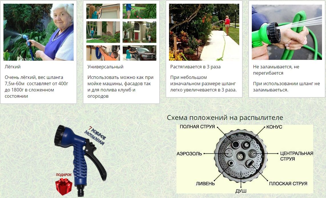 Шланг для полива X HOSE 60 м с распылителем, садовый шланг, поливочный