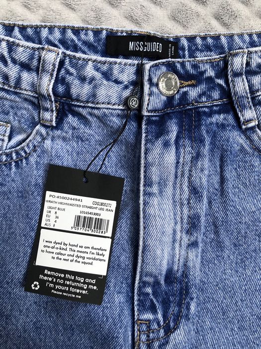 Nowe niebieskie jeansy z prostymi nogawkami Missguided 36