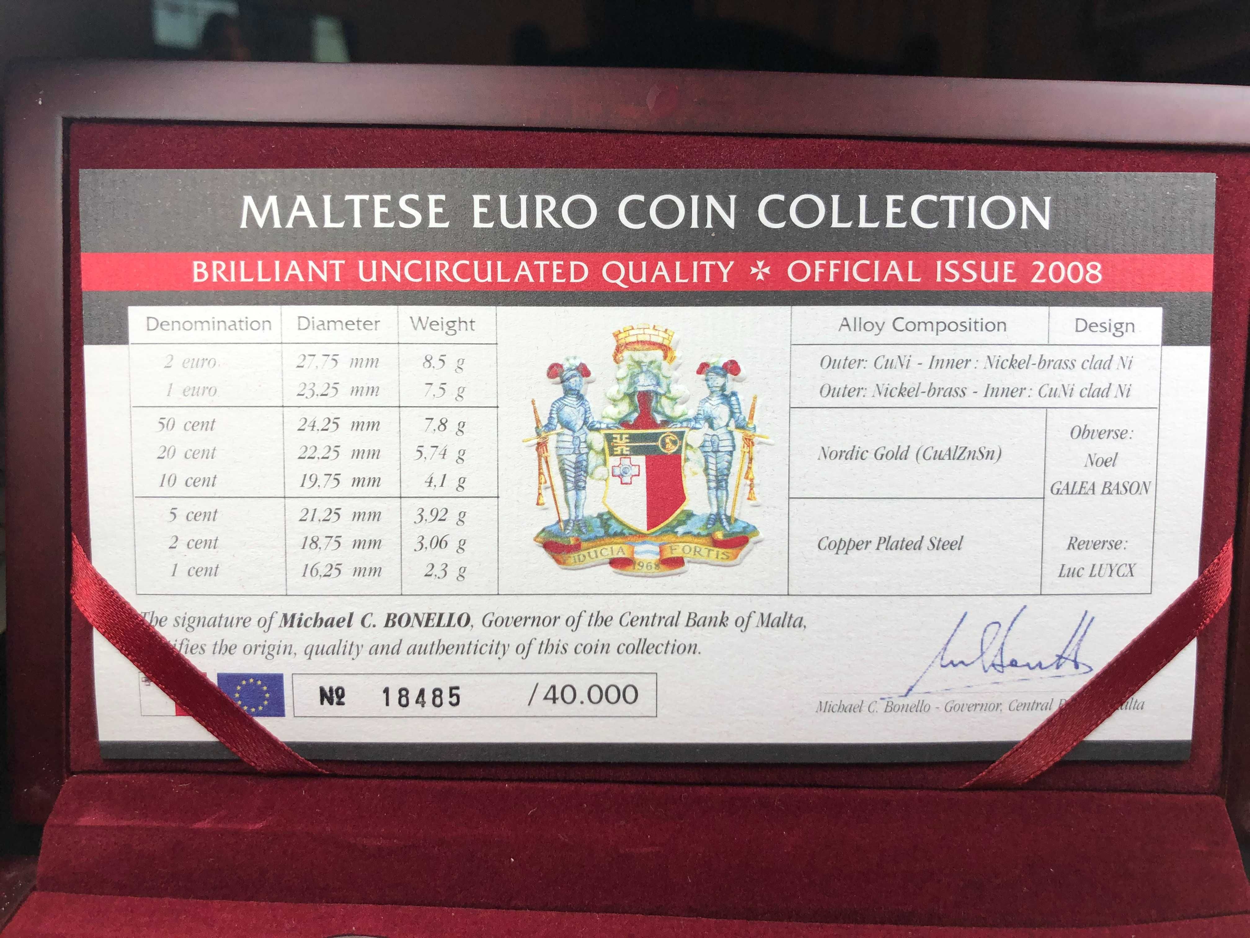 Set Anual Euros Malta 2008 BNC com Estojo Especial