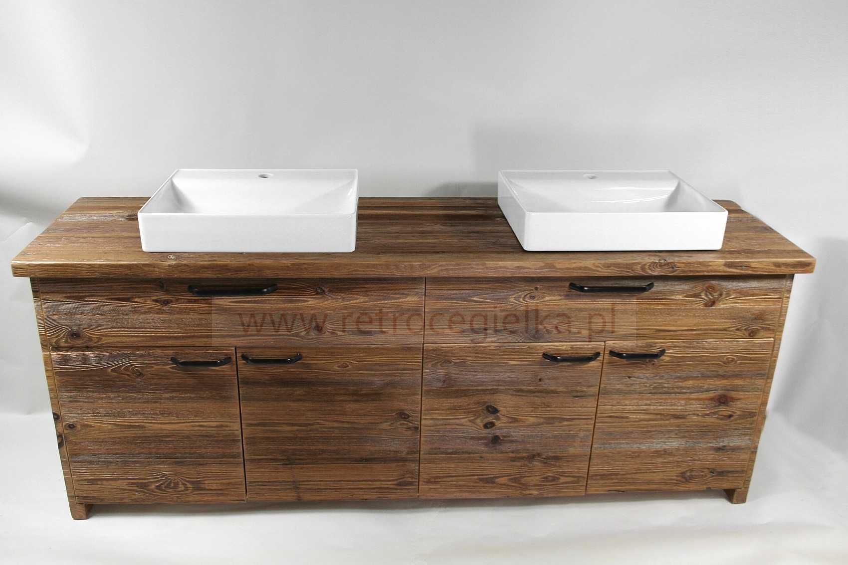 Duża szafka łazienkowa, stare drewno, dwie szuflady oraz drzwiczki