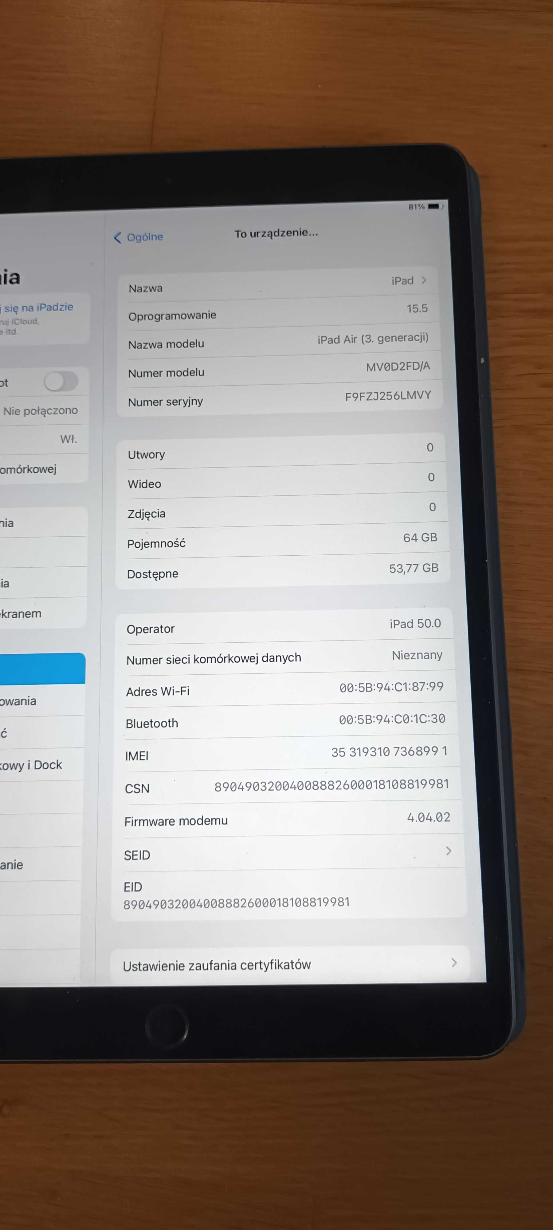 iPad Air 3 64 GB Wifi + Cellular 2019 + Magic Keyboard  94% 63 cykle