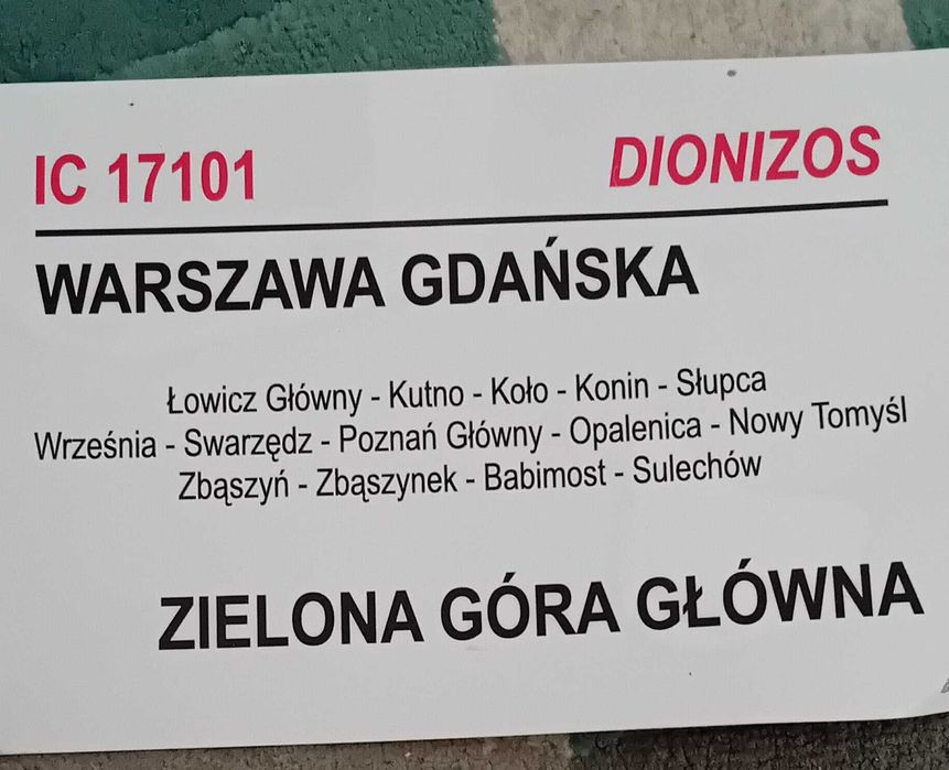 Tabliczka kolejowa IC Dionizos