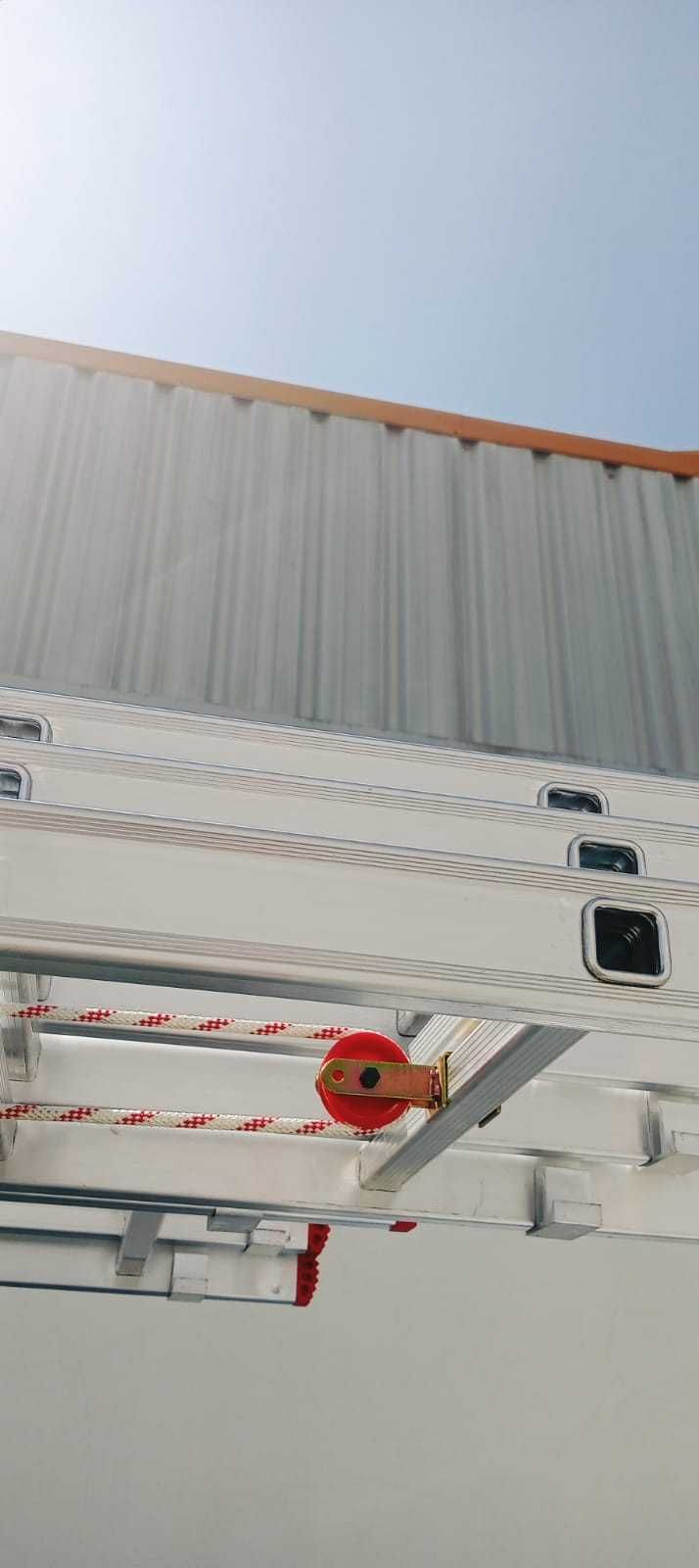 Escada Tripla Alumínio 4m+4m+4m c/ Corda | Degraus Quadrados | Fábrica