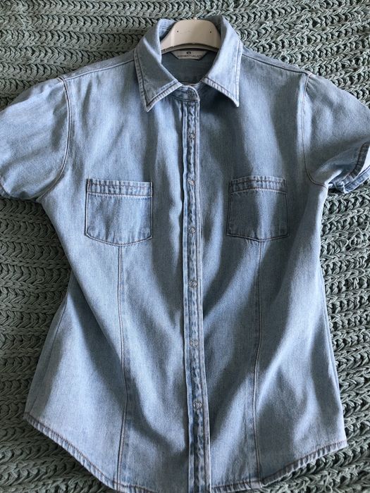 Jeansowa koszula damska krotki rekaw styl vintage uniwersalna stan bdb