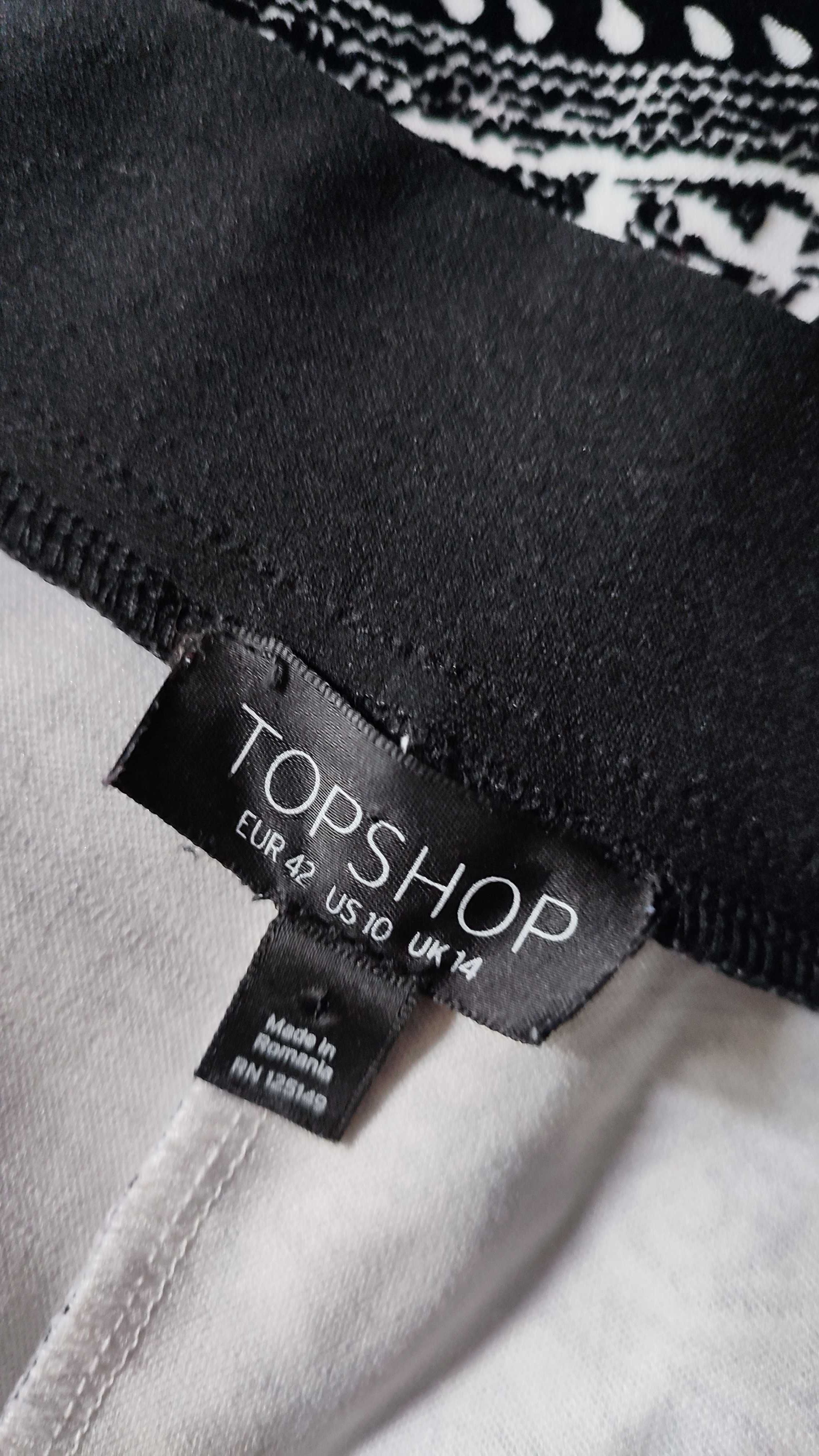 Spodnie legginsy damskie czarno białe wzorzyste w kwiaty Topshop