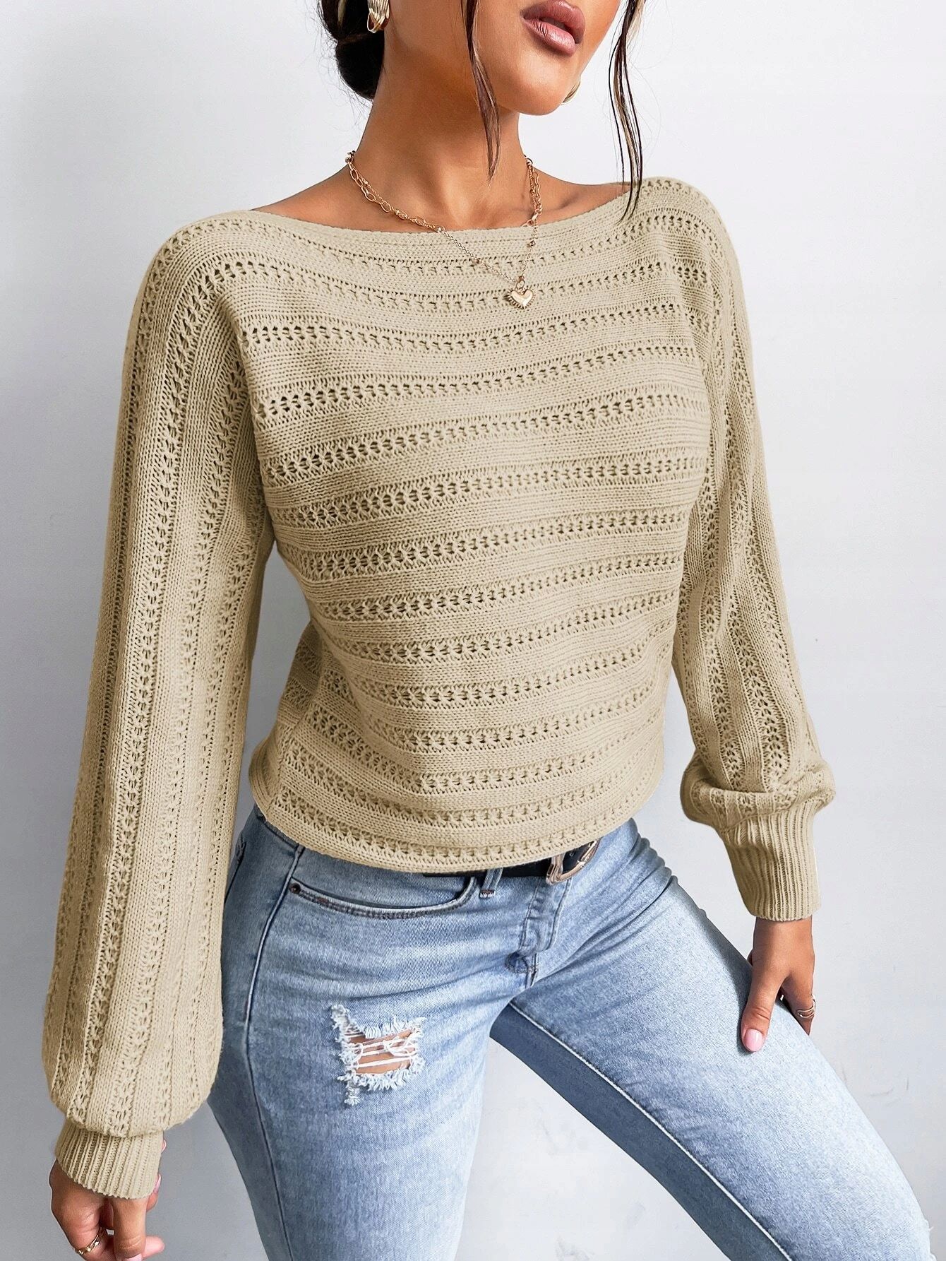 Sweter Z Rękawami Batwing Dekolt Łódka L 40