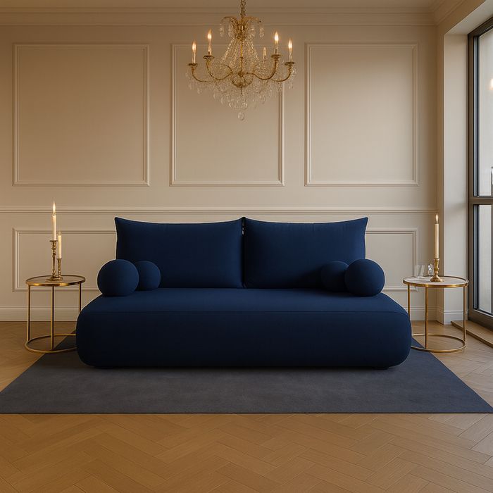 Kanapa rozkładana granatowa Glamour elegancka sofa z funkcją spania