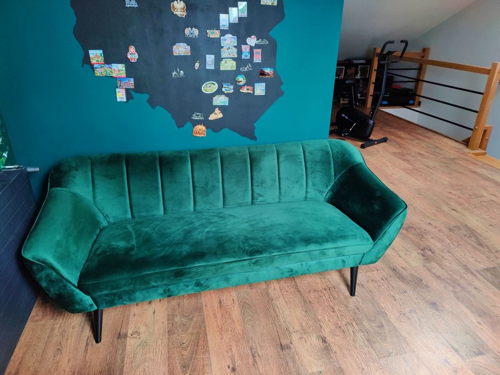 Sofa tapicerowana w stylu skandynawskim 3 osobowa butelkowa zieleń
