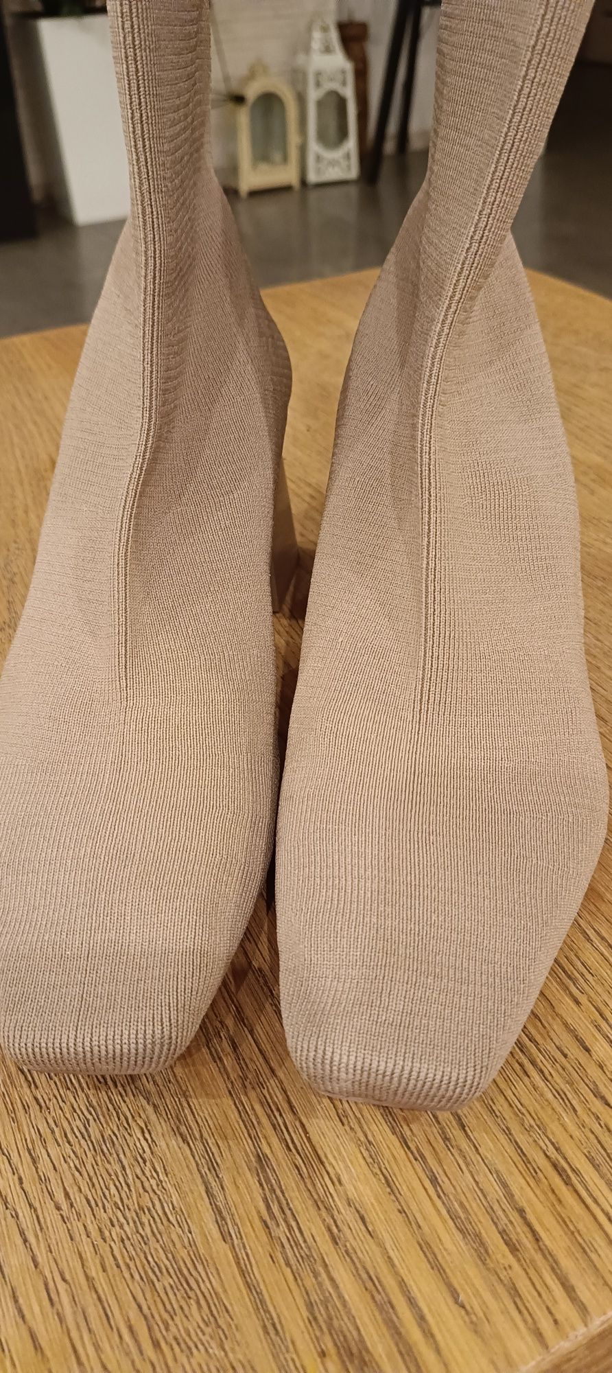 Botki beżowe, skarpetkowe, Zara, rozmiar 41