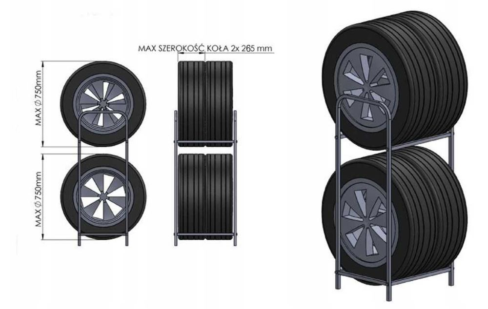 Stojak regał półka na opony koła, max 4 pion, ocynk