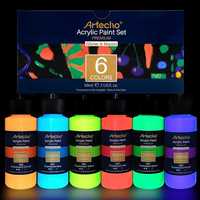Zestaw farb akrylowych 6 neonów i świecących w ciemności kolorów