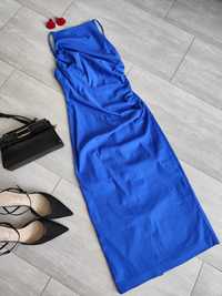 Niebieska bawełniana sukienka na ramiączkach, ołówkowa, Zara, r. xS
