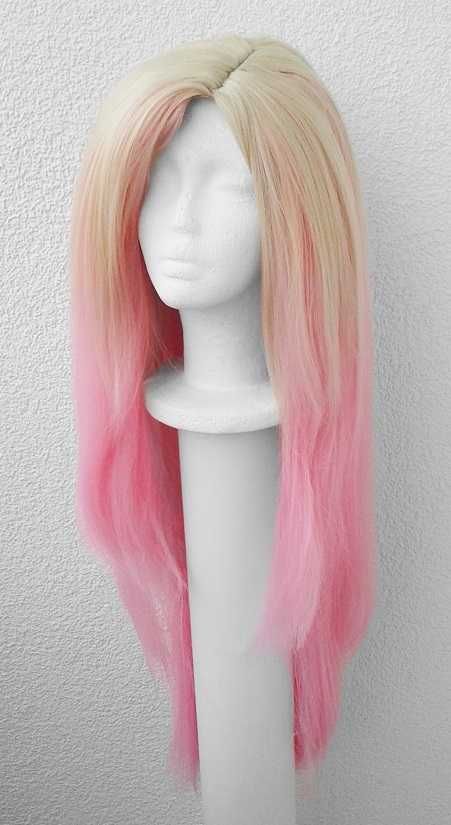 Ahri KDA All Out Liga Legend LoL cosplay wig peruka długa blond różowa