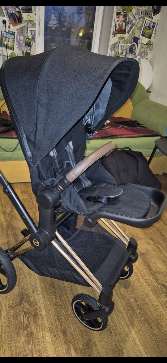 Cybex Priam коляска,4 в 1 Sepia Black шасі Rosegold,автокрісло, база