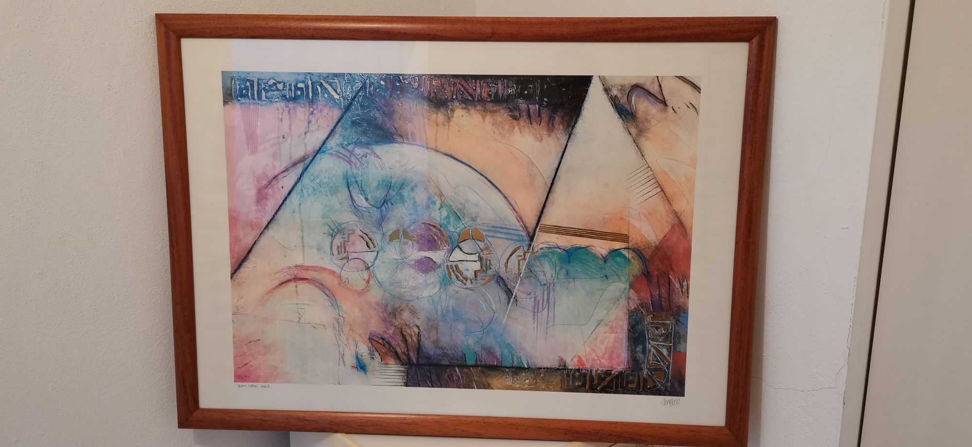 Quadro abstrato moldura cerejeira