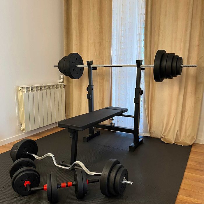 Zestaw Do Ćwiczeń 126kg Domowa Siłownia Ławeczka Atlas Sprzęt Siłowy