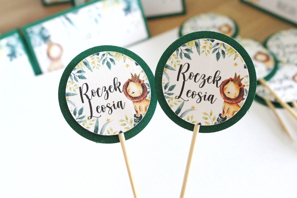 Pikery toppery safari roczek urodziny przyjęcia dekoracje urodzinowe