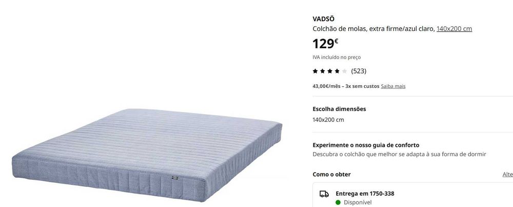 Colchão de molas, extra firme  IKEA VADSÖ