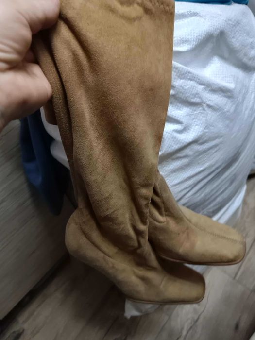 Kozaki wysokie skarpetkowe przejściowe koniakowe- 39 - 40 - "Candie's"