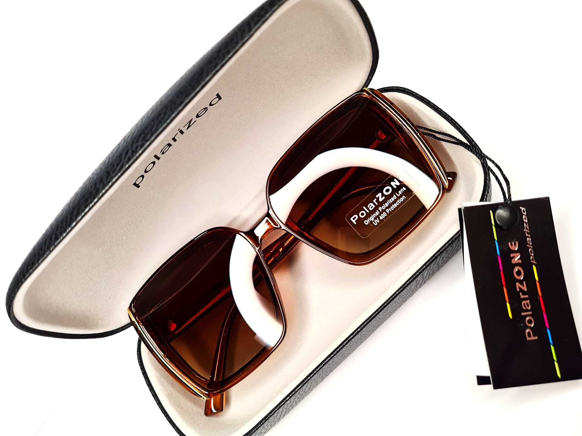 Okulary damskie przeciwsłoneczne PolarZone nowe filtr UV brązowe
