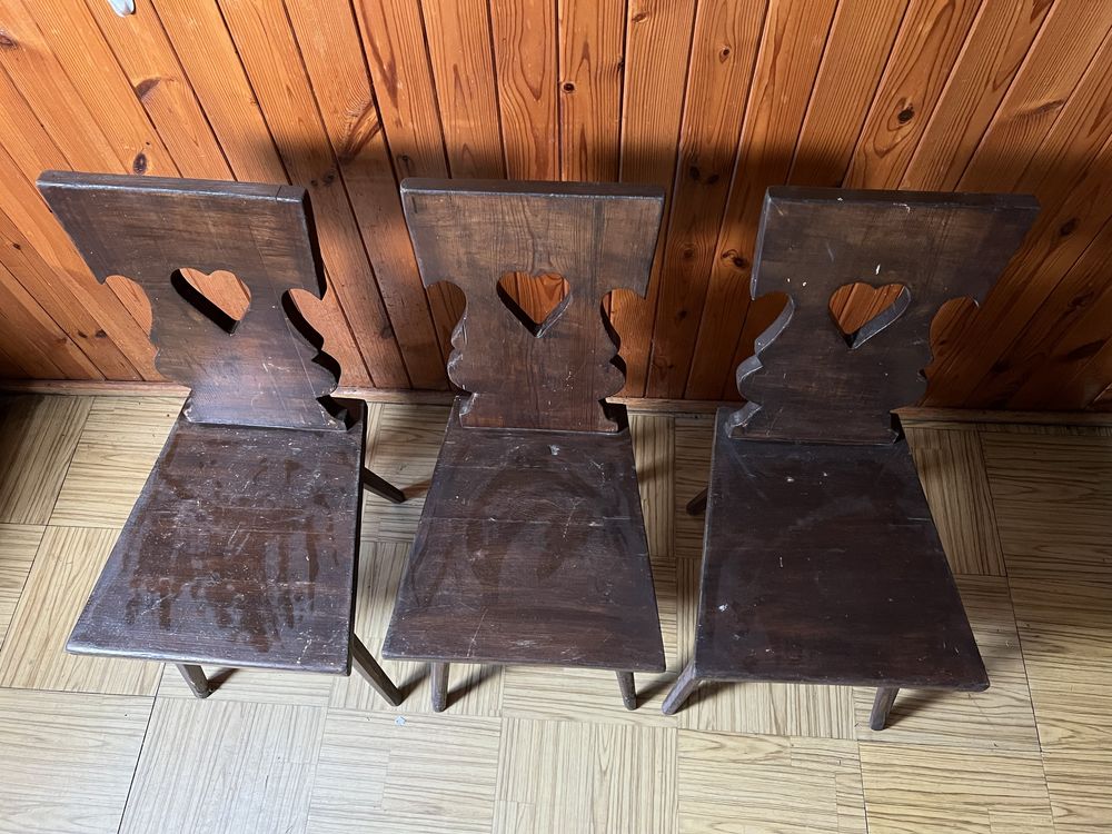 Duży stół kuchenny i 5 krzeseł zakopiański góralski drewno