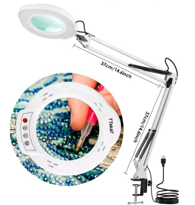 Лампа лупа 10Х настольная светодиодная на струбцине