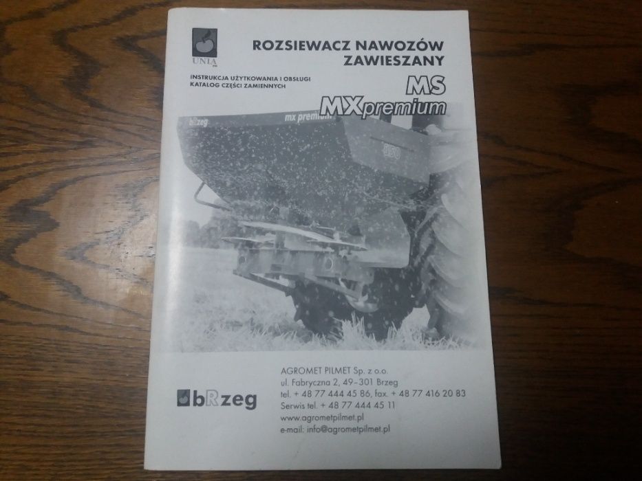 Tabela wysiewu, Katalog rozsiewacz Unia Brzeg MS, MX premium 2010 rok