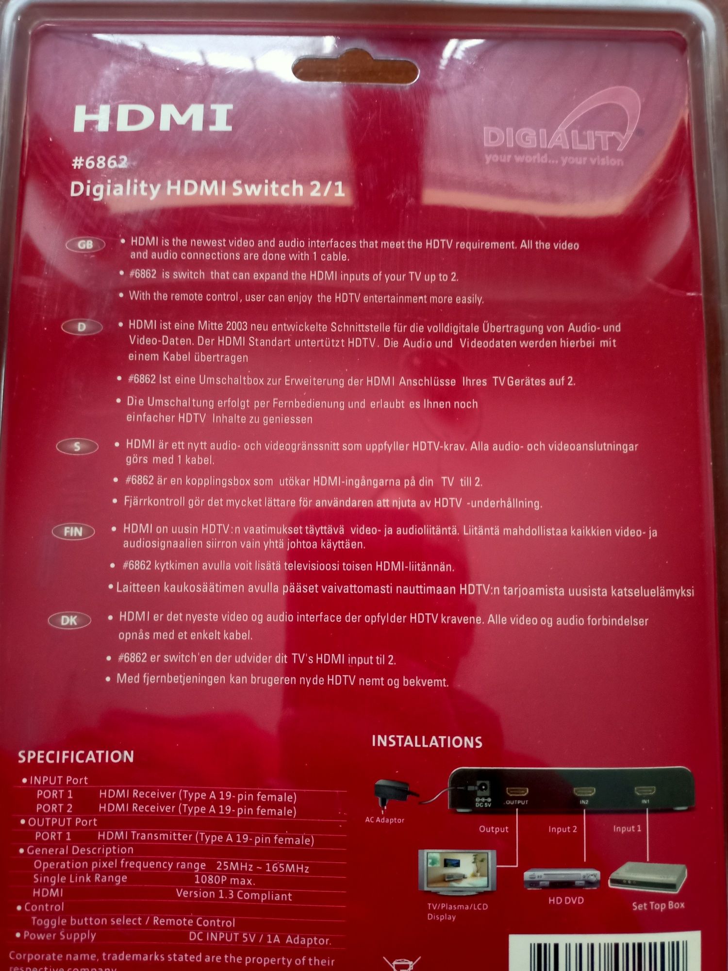 HDMI digital switch 2/1.