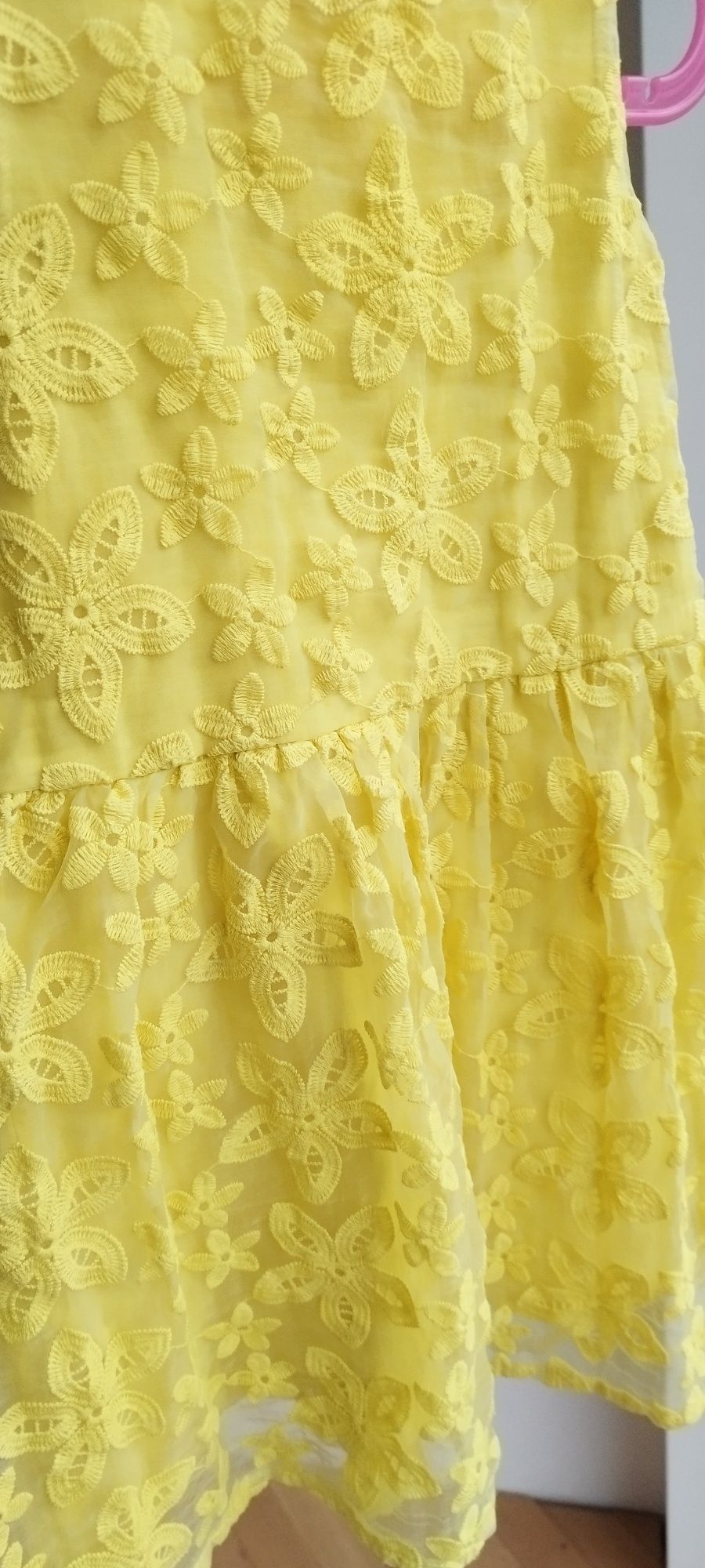 Sukienka koronkowa w kwiaty żółta wizytowa galowa lato 116 next